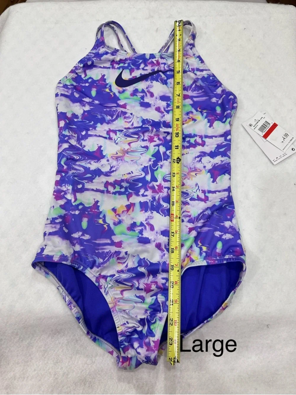 Nike Girls Purple & White Marble One-Piece Swim Suit